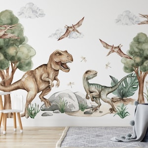 Adesivi murali dinosauri per bambini DINO T-REX acquerello XL adesivo murale dinosauro per bambini e asili nido jurassic park