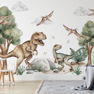 Dinosaurier-Wandaufkleber für Kinder, DINO T-REX, Aquarell, XL-Dinosaurier-Wandaufkleber für Kinder und Kinderzimmer, Jurassic Park Bild 1