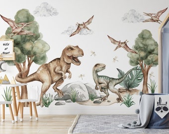 Dinosaurier-Wandaufkleber für Kinder, DINO T-REX, Aquarell, XL-Dinosaurier-Wandaufkleber für Kinder und Kinderzimmer, Jurassic Park