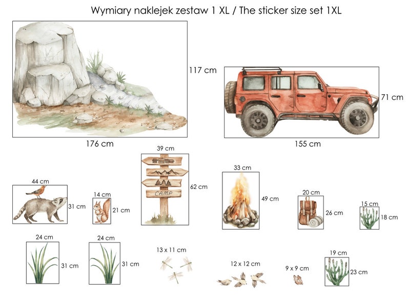 Wandaufkleber für ein Jungenzimmer, Jeep, Geländewagen, Bäume, Wald, Tiere, XL-Wandaufkleber Kinderzimmer Bild 7