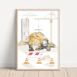 Wall poster excavator at the construction site