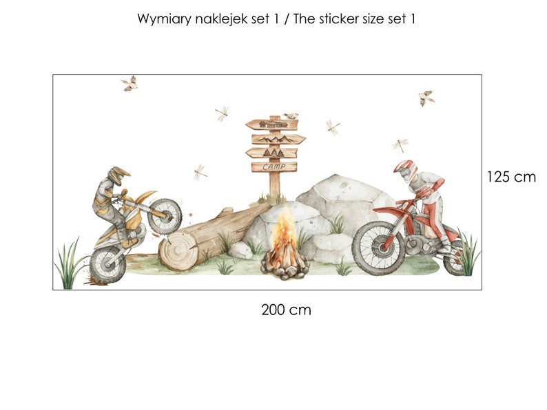 Motorfietsen CROSS muurstickers voor jongenskamer, bossticker, kinderkamer wanddecoratie Set 1