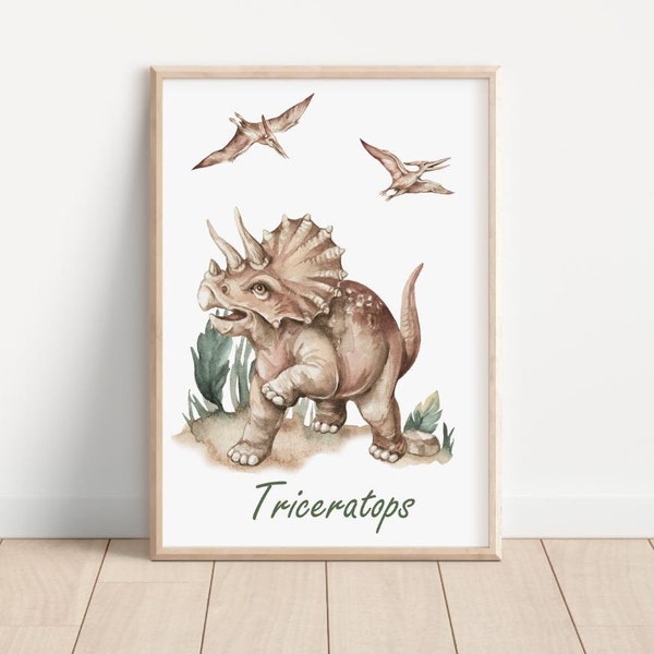 Tyrannosaurus Wall Poster Dino Watercolor Decoration