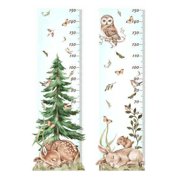 Forest Wall Stickers MEASURE OF GROWTH STICKER with rabbit or deer