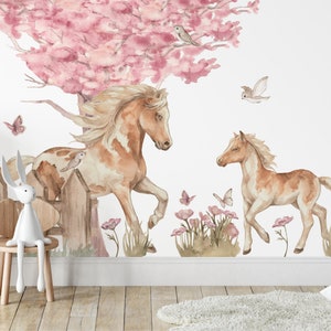 Stickers muraux fille CHEVAUX PAPILLONS FLEURS / Stickers muraux fille chevaux papillons fleurs image 2