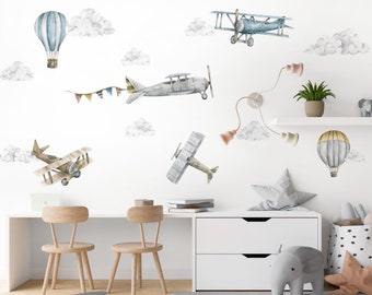 Samoloty balony i chmurki naklejki na ścianę do pokoju dziecka