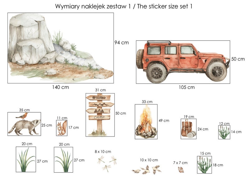 Wandaufkleber für ein Jungenzimmer, Jeep, Geländewagen, Bäume, Wald, Tiere, XL-Wandaufkleber Kinderzimmer Bild 4