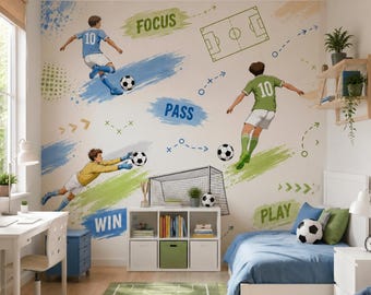 Football wallpaper for a child's room, football wall decoration for children, non-woven or peel and stick.