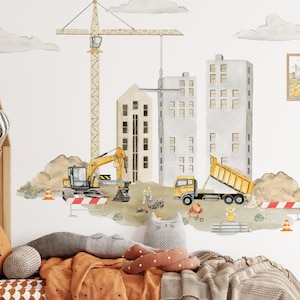 Wall stickers excavator crane truck at the construction site