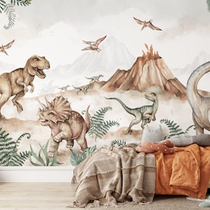 Carta da parati con dinosauri per pareti DINO T-REX acquerello XL Carta da parati con dinosauri per bambini e asilo nido Jurassic Park