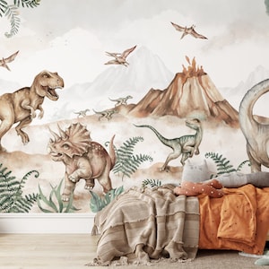 Dinosaurs wallpaper for wall DINO T-REX watercolor XL dinosaur wallpaper for kids and nursery jurassic park