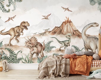 Dinosaurier-Tapete für die Wand, DINO T-REX, Aquarell, XL-Dinosaurier-Tapete für Kinder und Kinderzimmer, Jurassic Park