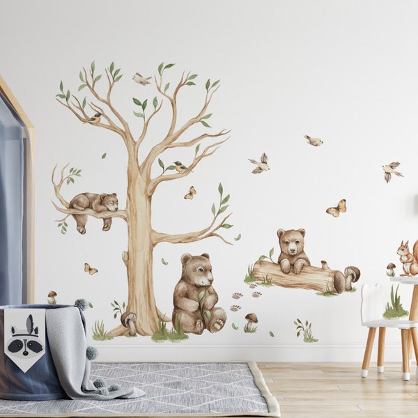 Bear family wall sticker for kids room Wandtattoo Waldtiere Wandaufkleber