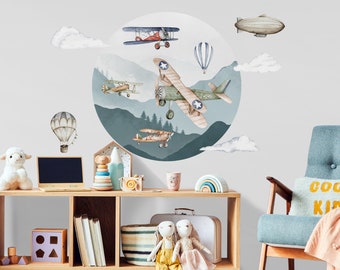 PLANES stickers in the mountains balloons wall stickers for a child&#39;s room airship