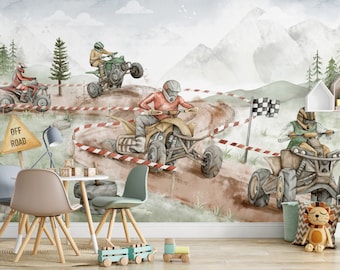 Quads wallpaper for kids on the wall / wallpaper for the wall for a child's room Quads on a forest race