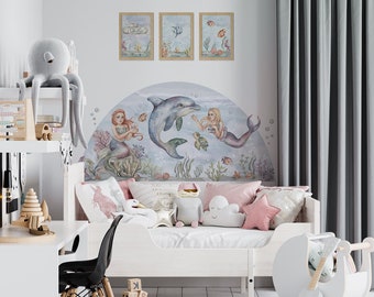 Sea wall stickers with mermaids, bubbles underwater, Nemo fish