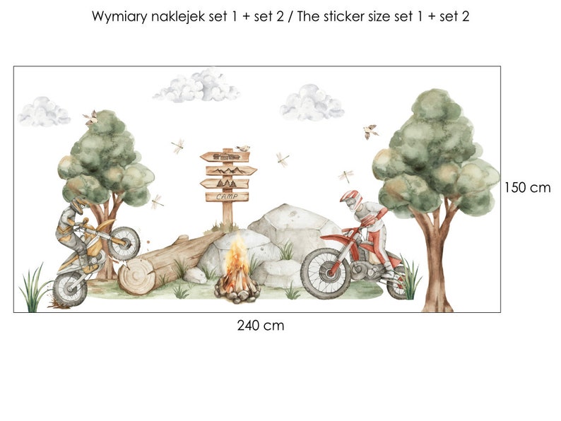 Motorfietsen CROSS muurstickers voor jongenskamer, bossticker, kinderkamer wanddecoratie Set 1 + Set 2