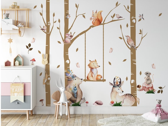 Sticker Mural Animaux Arbre Lièvre DL236 - Décoration Chambre Enfant, Amovible