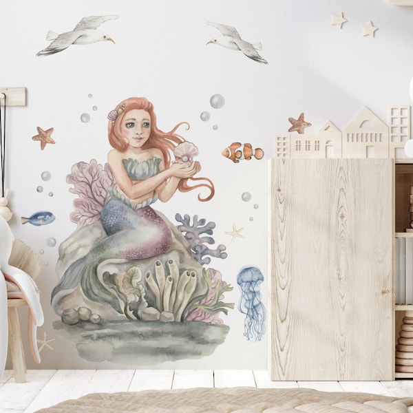 Wall stickers for children, fish, mermaid, shells, bubbles, nemo, seagull