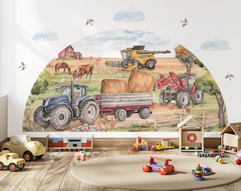 BOERDERIJ muurstickers tractorpaarden maaidorser voor kinderkamer