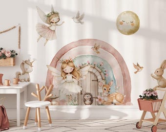 Wall stickers Fairies in a fairytale world - rainbow forest wall decorations