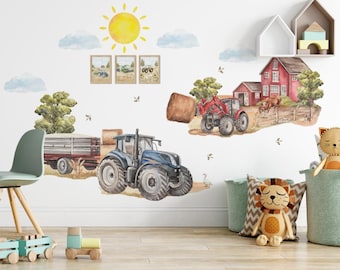 Wall stickers Tractor in the field FARM sun clouds cow goose