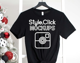 Bella Canvas 3001 Black T-shirt Mockup | Bella 3001 Christmas Mockup Photo | Holiday Mock up | Bella + Canvas 3001c Mock | Styled Black 3001