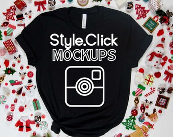 Bella Canvas 3001 Black T-shirt Mockup | Bella Christmas Mockup | Holiday Shirt Mock up | Bella Canvas 3001c Christmas Ball Ornament Mockup