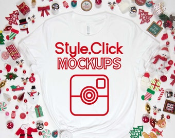Bella Canvas 3001 White T-shirt Mockup | Bella Christmas Mockup | Holiday Shirt Mock up | Bella Canvas 3001c Christmas Ball Ornament Mockup