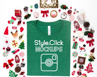 Bella Canvas 3001 Heather Grass Green Tshirt Mockup | Bella 3001CVC Christmas Ball Ornament Mockup | Holiday Mock up | Athletic Heather 3001