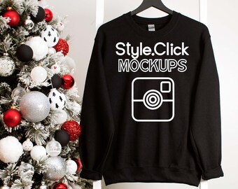 Gildan 18000 Black Sweatshirt Mockup | Gildan Christmas Mockup Photo | Gildan 18000 Holiday Mock | Gildan G180 Mockup | Black 18000 Mock up