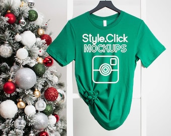 Bella Canvas 3001 Evergreen T-shirt Mockup | Bella 3001 Christmas Mockup Photo | Holiday Mock up | Bella + Canvas 3001c Mock | Styled 3001
