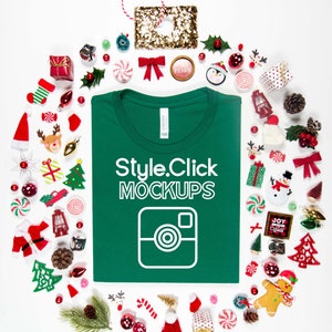 Bella Canvas 3001 Evergreen T-shirt Mockup / Bella 3001 Christmas Ball Ornament Mockup / Holiday Mock up / Evergreen Styled 3001c Mockup