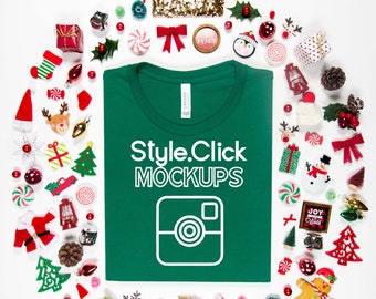 Bella Canvas 3001 Evergreen T-shirt Mockup | Bella 3001 Christmas Ball Ornament Mockup | Holiday Mock up | Evergreen Styled 3001c Mockup