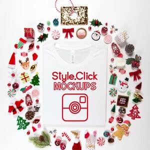 Bella Canvas 3001 Camiseta blanca Mockup / Bella Christmas Mockup / Holiday Shirt Mock up / Bella Canvas 3001c Christmas Ball Ornament Mockup