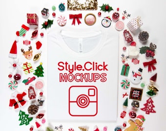Bella Canvas 3001 White T-shirt Mockup | Bella Christmas Mockup | Holiday Shirt Mock up | Bella Canvas 3001c Christmas Ball Ornament Mockup