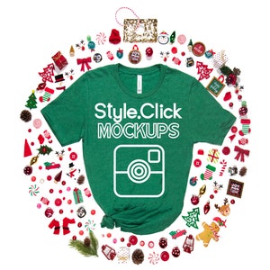 Bella Canvas 3001 Heather Grass Camiseta Verde Maqueta / Bella 3001CVC Christmas Ball Ornament Mock / Maqueta navideña / Athletic Heather 3001