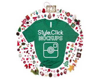 Bella Canvas 3001 Heather Grass Green T-shirt Mockup | Bella 3001CVC Christmas Ball Ornament Mock | Holiday Mock up | Athletic Heather 3001