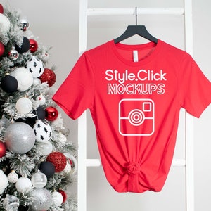 Bella Canvas 3001 Camiseta roja Mockup / Bella 3001 Christmas Mockup Photo / Holiday Mock up / Bella + Canvas 3001c Mock / Styled Red 3001