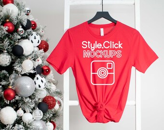 Bella Canvas 3001 Red T-shirt Mockup | Bella 3001 Christmas Mockup Photo | Holiday Mock up | Bella + Canvas 3001c Mock | Styled Red 3001
