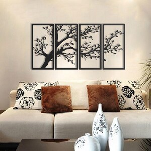 Tree of Life 4 Panels, Metal Tree Wall Art, Tree Sign, Metal Wall Decor, 4 Pieces Wall Hangings, Metal Wall Art, Home Decoration