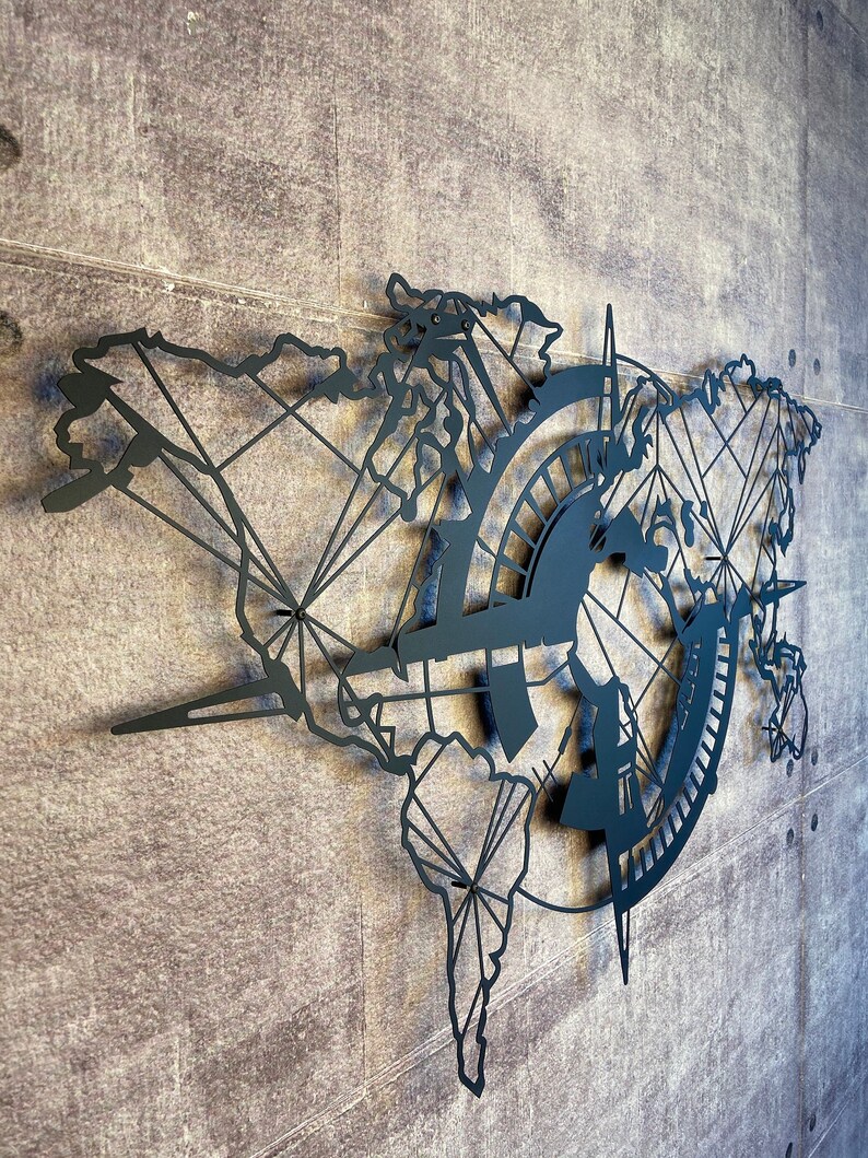 Metal World Map Compass Metal Wall Decor Metal Wall Art Etsy