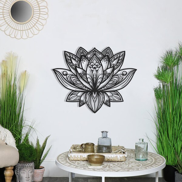 Mandala-Lotus-Wandkunst aus Metall, Lotusblumen-Wanddekoration, Heimdekoration, Schlafzimmer, Wohnzimmer, Badezimmer, Büro, Küche