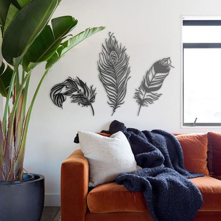 Feathers Metal Wall Art Metal Wall Sculpture Feathers Down Etsy