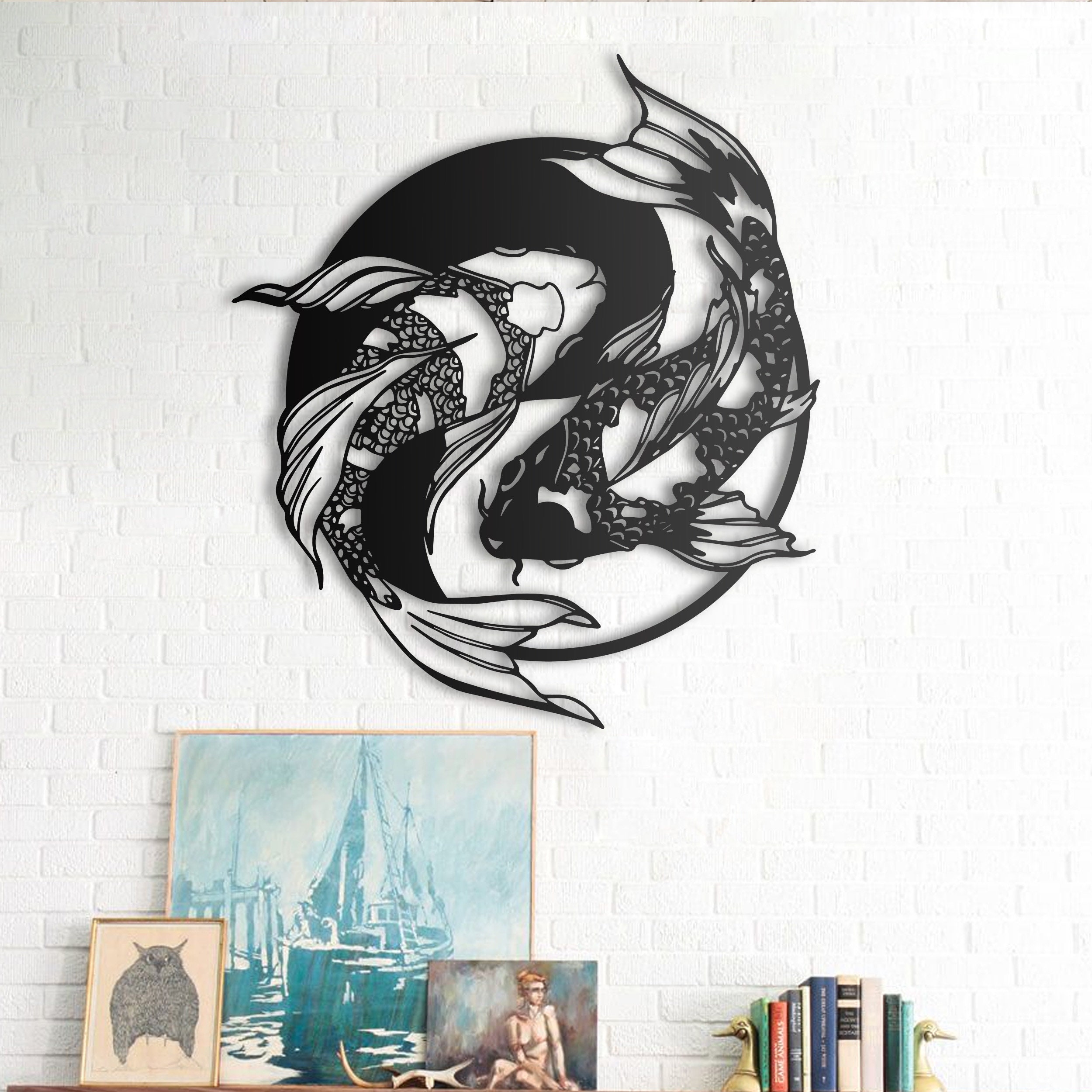 Koi Fish Metal Wall Art Yin Yang Wall Decor Home Decor Signs Etsy