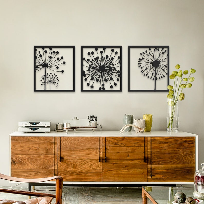 Dandelion Trio Metal Wall Art Decor Decoration for Etsy