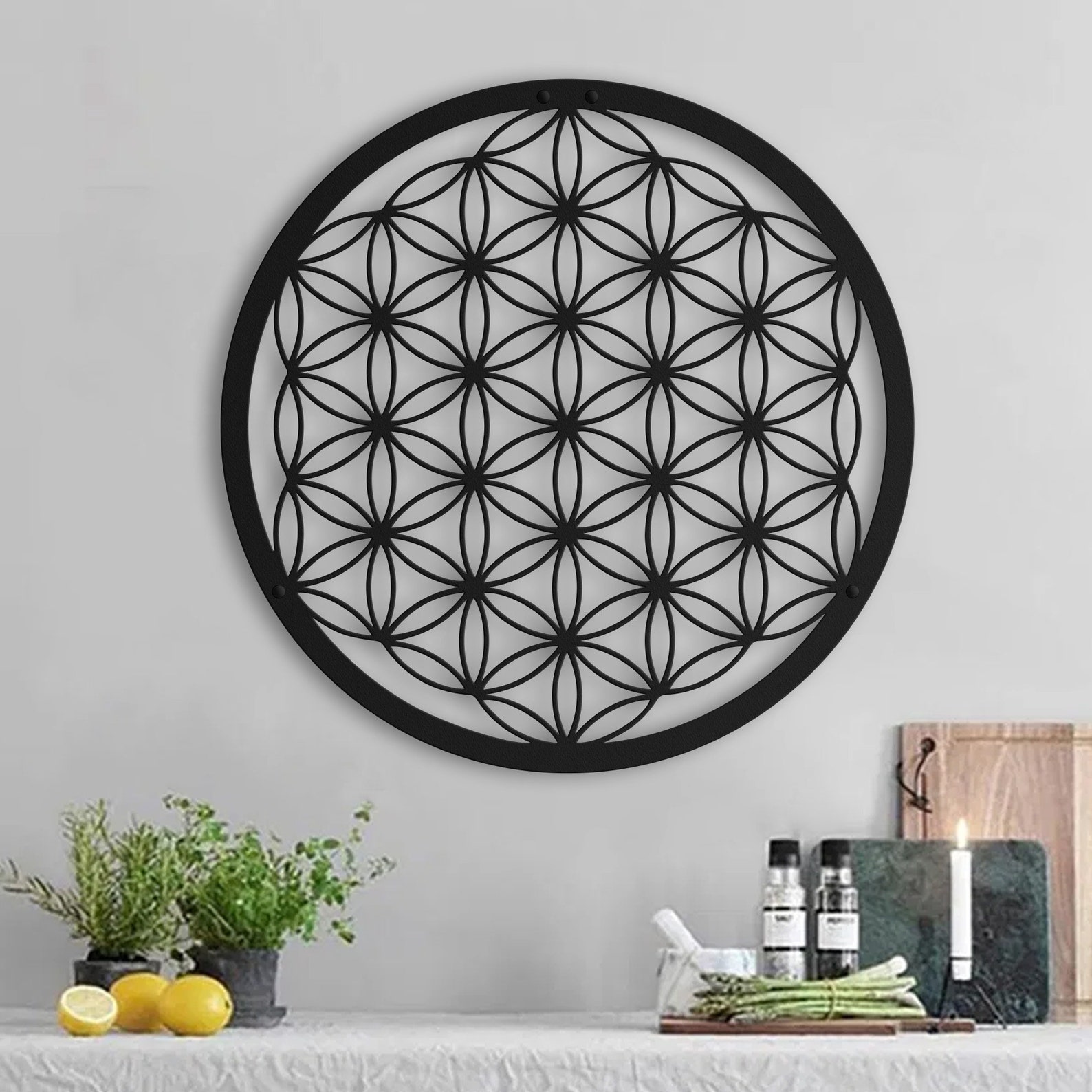 Blume des Lebens Metall Wandkunst Metall-Wand-Dekor Black | Etsy
