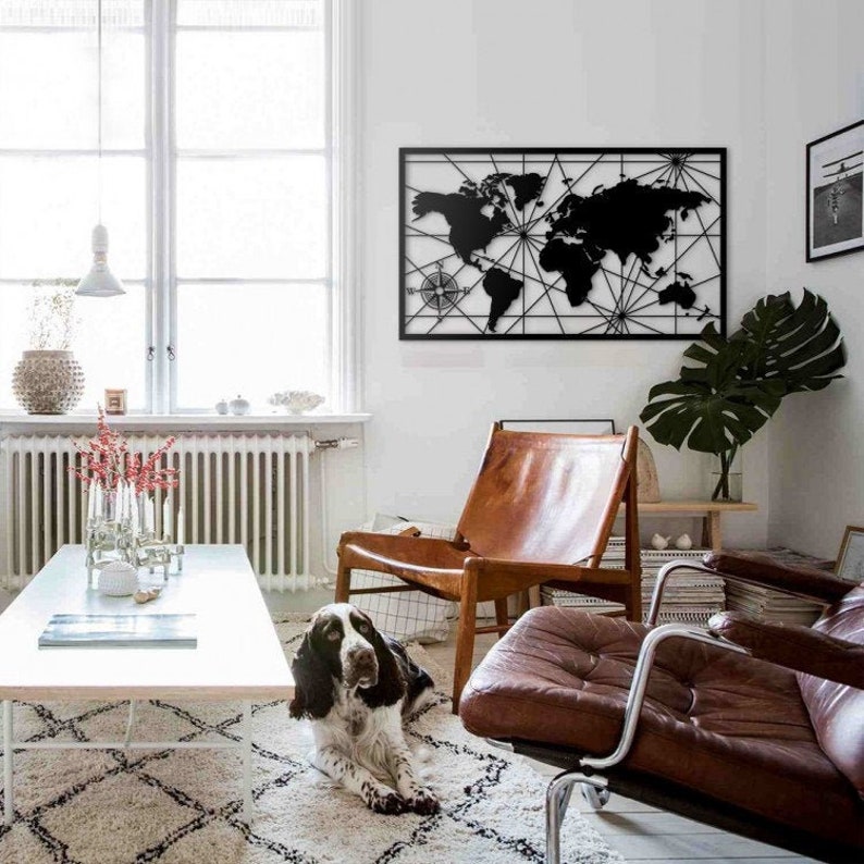 Route Metal World Map Metal Wall Decor Metal Wall Art Etsy