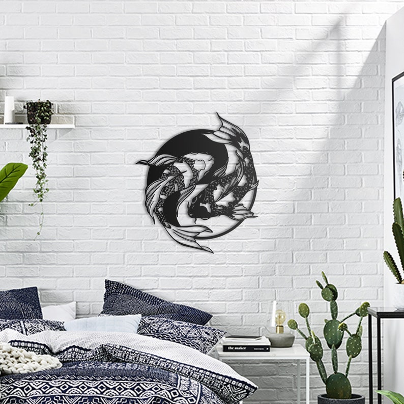 Koi Fish Metal Wall Art Yin Yang Wall Decor Home Decor Signs Etsy