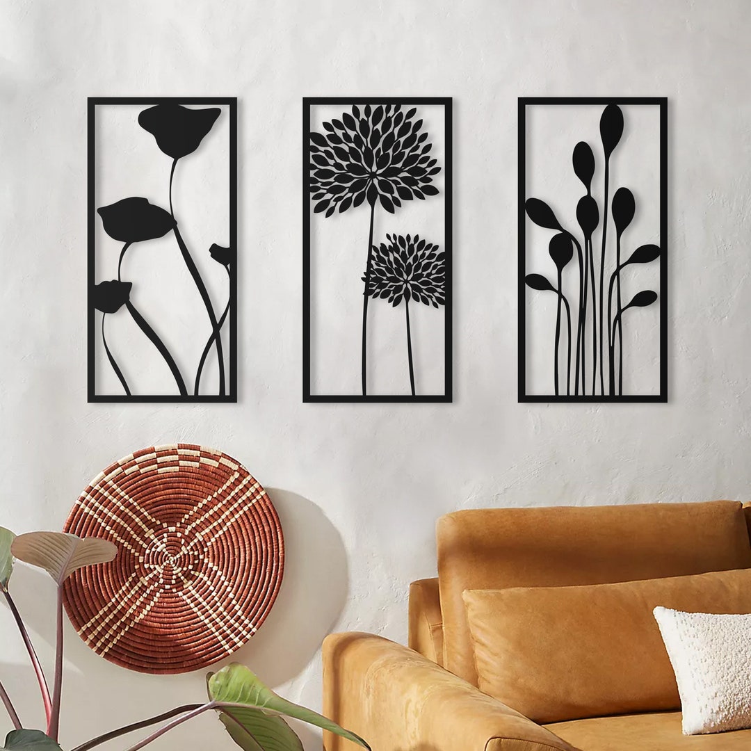 Flowers Trio Metal Wall Artmetal Wall Sculpture, Metal Wall Decor